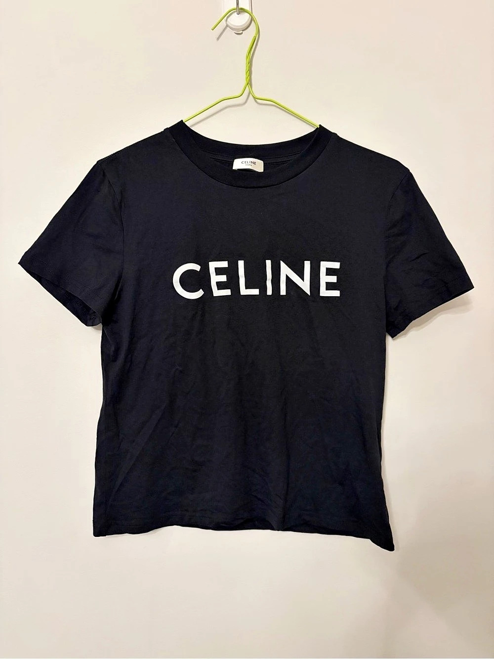 Celine Logo Print Cotton Jersey T-Shirt Black Small
